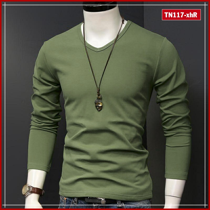 Áo thun nam tay dài trơn cổ tim TN117 nhiều màu sắc vải sợi tre tổng hợp | BigBuy360 - bigbuy360.vn