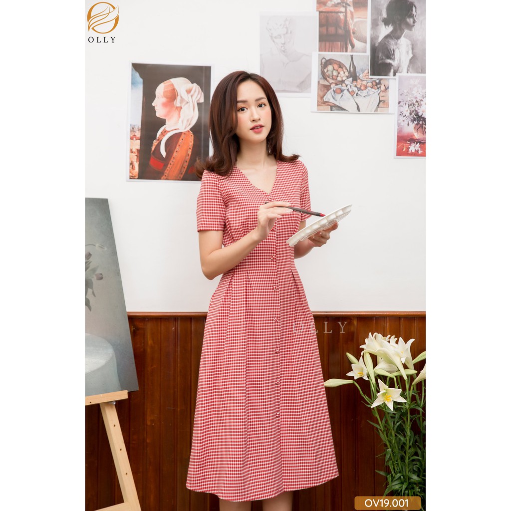 Đầm caro tay lỡ OLLY_OV19.001 | BigBuy360 - bigbuy360.vn