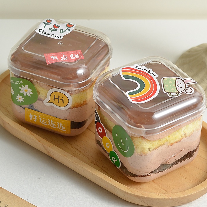 Combo 5 Hộp Nhựa Vuông Kèm Nắp Đựng Bánh mousse size 7.4x8.3cm 250ml GD2013 - Đại Vạn Phát