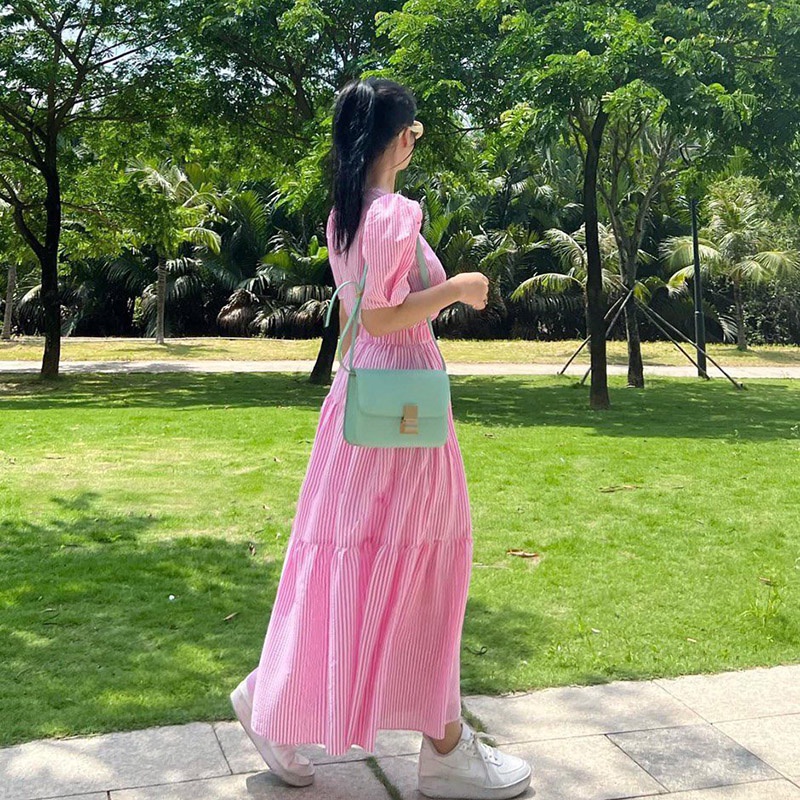 Set Bộ Kẻ Mix Chân Váy Dáng Dài Hàng Quảng Châu SB021-Violet