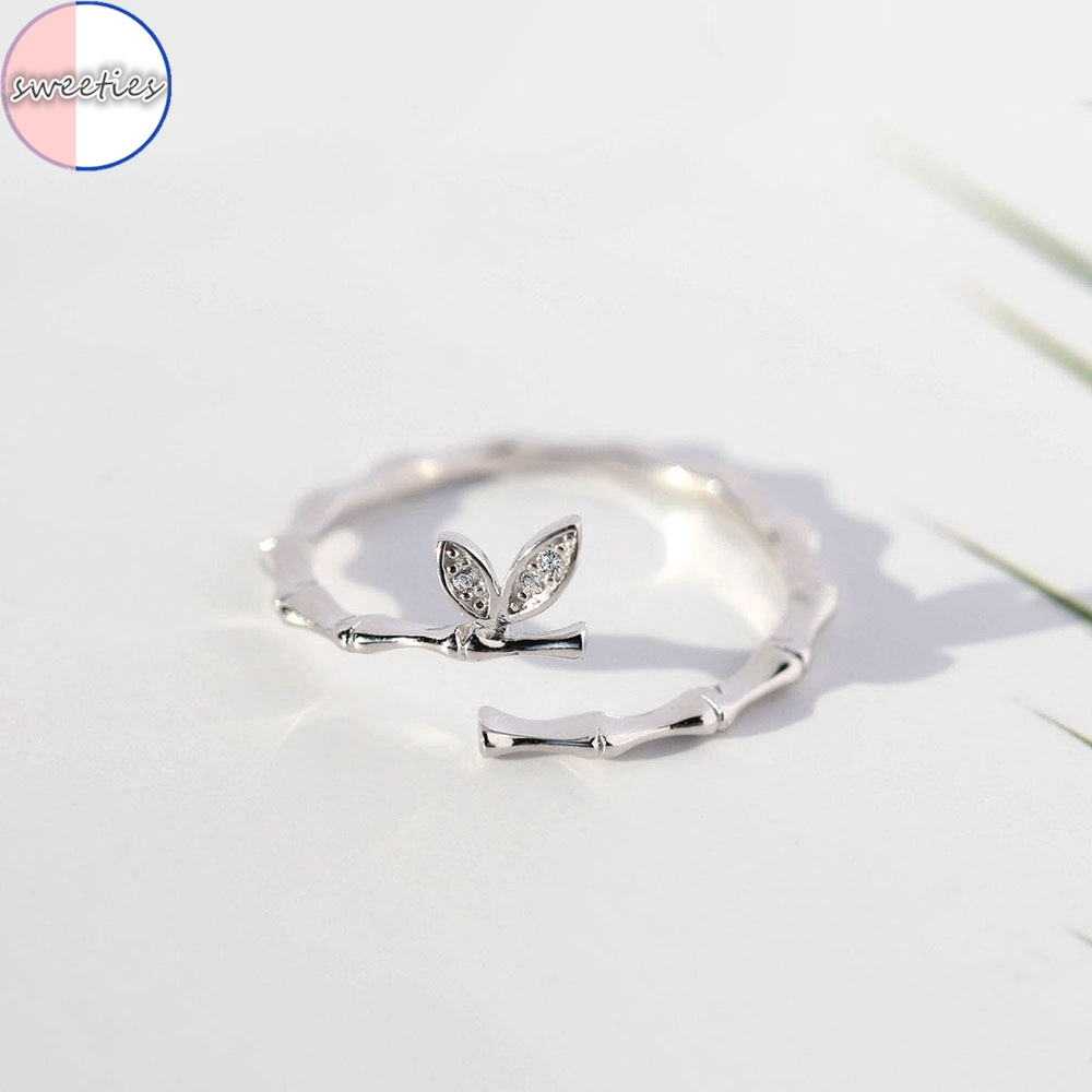 Nhẫn mở màu bạc thiết kế đốt tre đơn giản thời trang cổ điển có thể điều chỉnh cho nữ