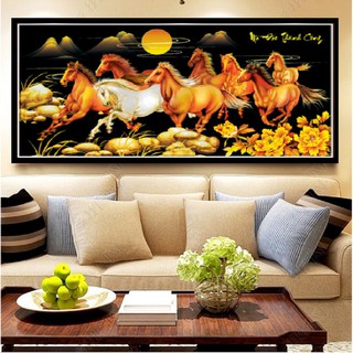 ❤FLASH SALE❤ Tranh thêu chữ thập Mã Đáo Thành Công Ngựa Nền Đen LV3441 - 150x71cm, MN0064 - 130x65cm