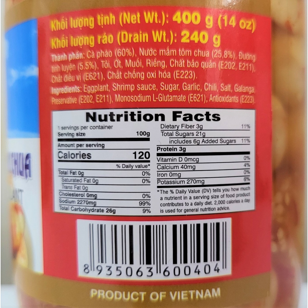 [Lọ 400g] CÀ PHÁO MẮM TÔM CHUA [VN] NGỌC LIÊN Preserved Eggplant