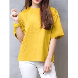 Áo thun trơn tay lỡ màu vàng mk30