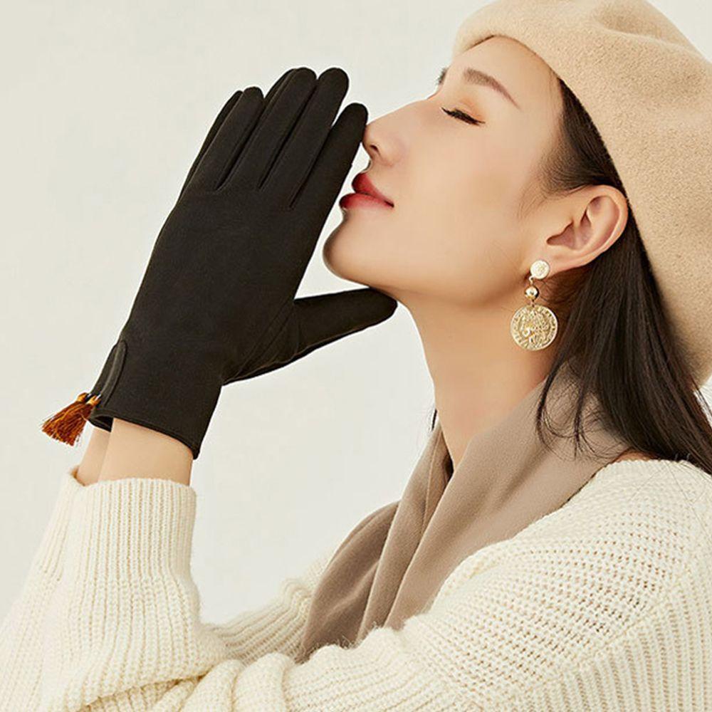 Găng Tay Hở Ngón 2 Ngón Bằng Nhung Polyester Dày Dặn Giữ Ấm Mùa Đông