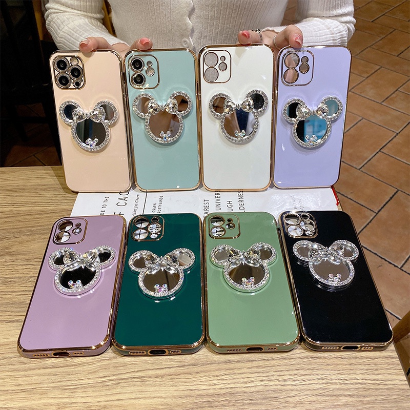 Ốp điện thoại tráng gương Minnie thích hợp cho OPPO A53 A33 A52 A92 A91 A31 A9 A5 2020 A7 A5s A12 A11k A1k A3s A83