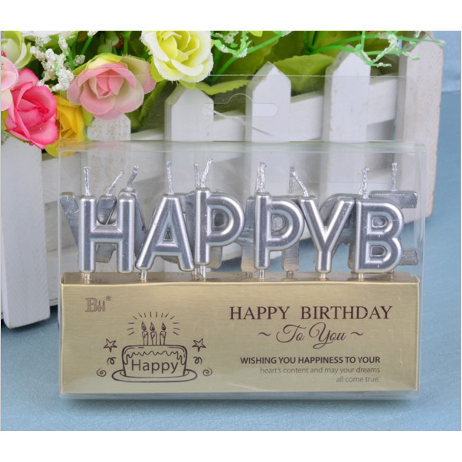 Nến Sinh Nhật chữ Happy Birthday mạ vàng , màu bac, màu vàng ,màu hồng, nhiều màu , trang trí bánh kem .