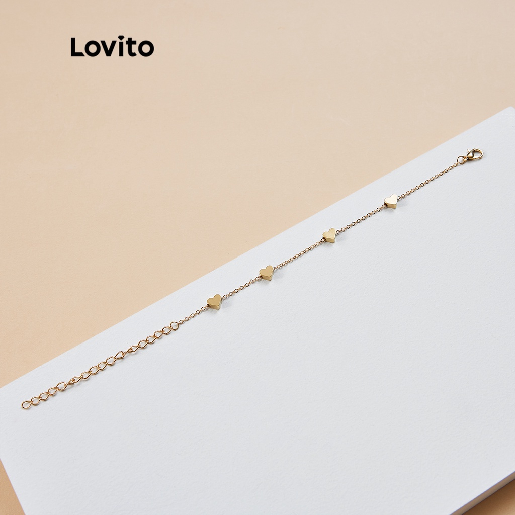 Vòng tay Lovito kiểu chuỗi xích có thể điều chỉnh phối hình trái tim phong cách thanh lịch L17M171 (Màu vàng)