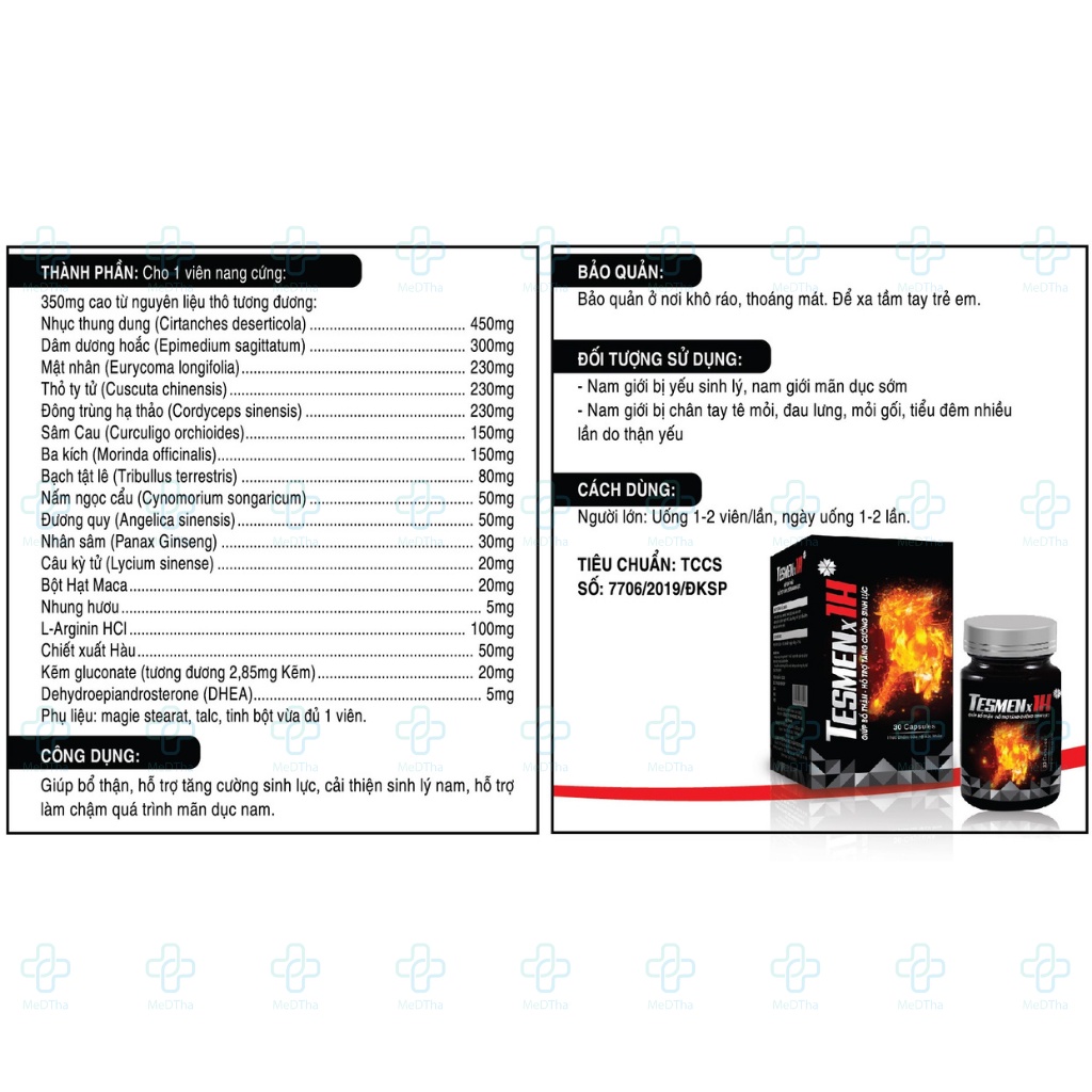 TESMENx1H - Bổ Thận Tráng Dương, Tăng Cường Sinh Lực, Tăng Cường Sinh Lý Phái Mạnh (Lọ 30 viên) [Chính Hãng]