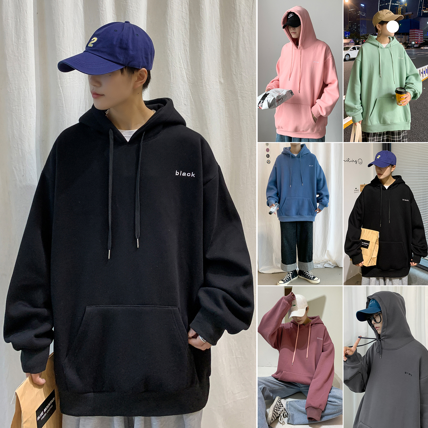 Áo khoác hoodie tay dài phong cách Hàn Quốc thời trang cho nam 5 màu tùy chọn cỡ M-5XL