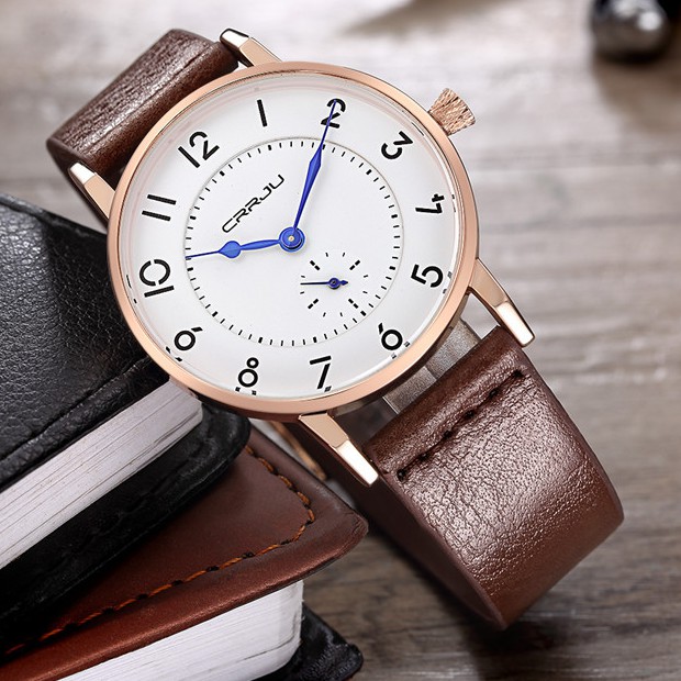 Đồng Hồ CRRJU 2112 Cho Nam Dây Da Kiểu Máy Thạch Anh Thời Trang Chống Nước