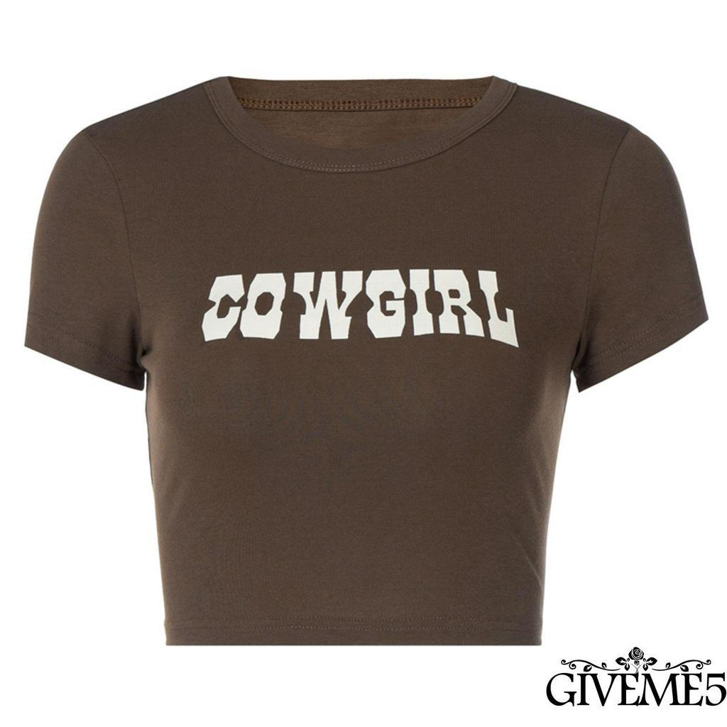 Áo thun dáng lửng tay ngắn in họa tiết chữ gợi cảm cho nữ