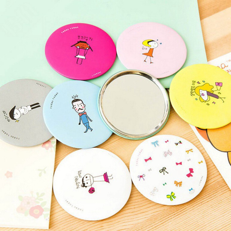 Gương Trang Điểm Mini [Rẻ vô địch] Siêu Cute Cầm Tay Bỏ Túi Hàn Quốc Hình Tròn Tiện Lợi Viền Kim Loại