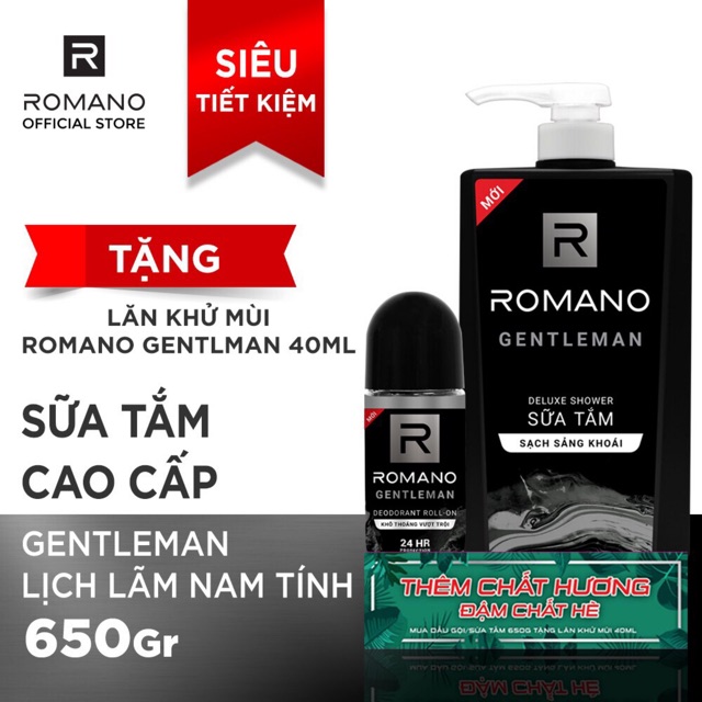 Sữa tắm Romano Gentlement 650g tặng lăn 40ml