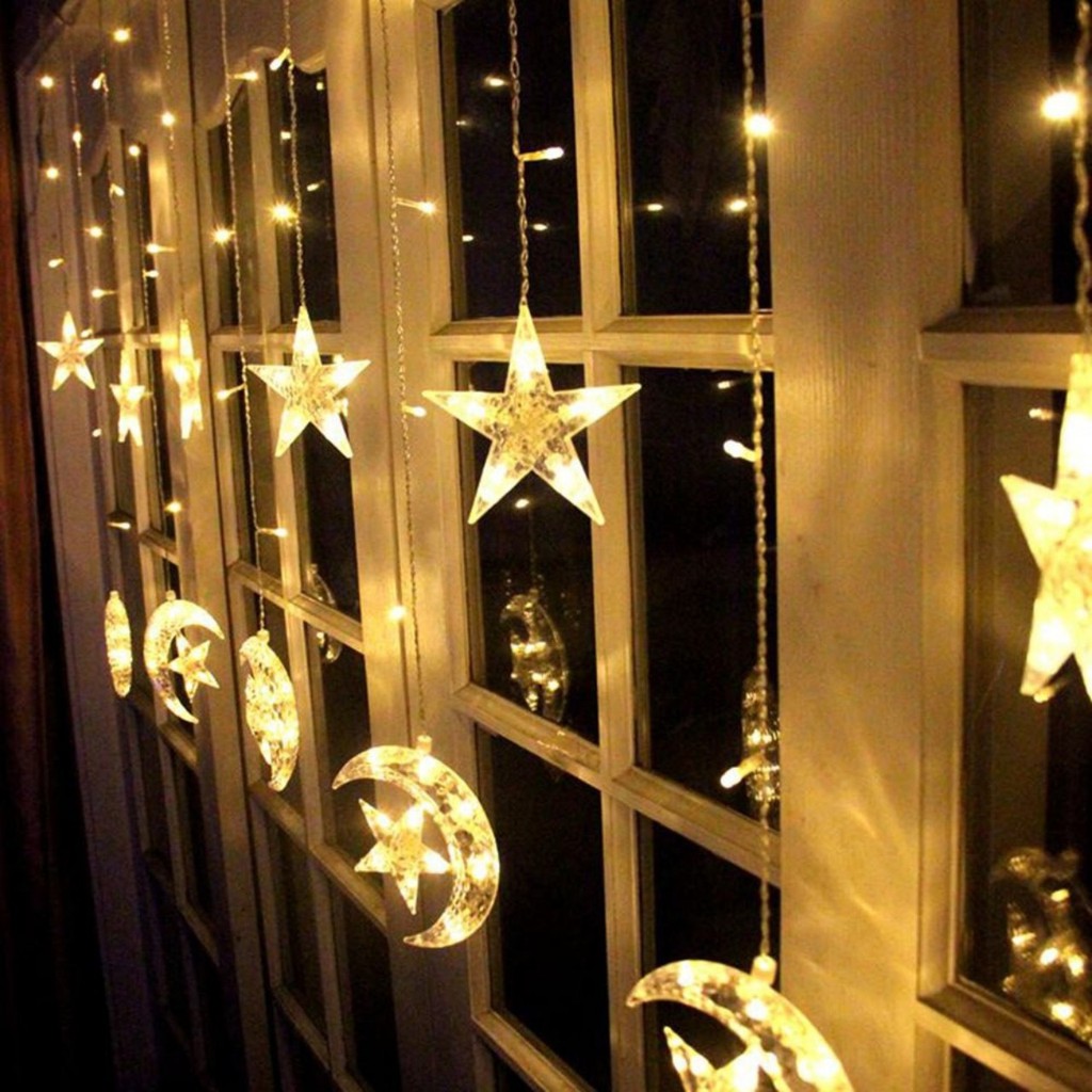 Rèm Đèn Led Chống Nước Dài 3M Thả Xuống 10 Đèn Led TRĂNG SAO Trang Trí Ngoài Trời Noel Lễ Tết Sân Vườn