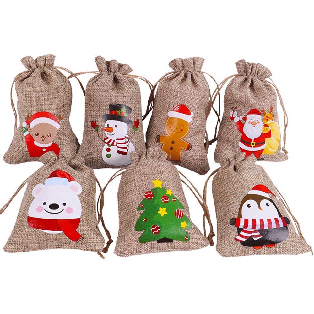 Túi đựng kẹo bằng vải lanh cotton họa tiết ông già noel/người tuyết dễ thương