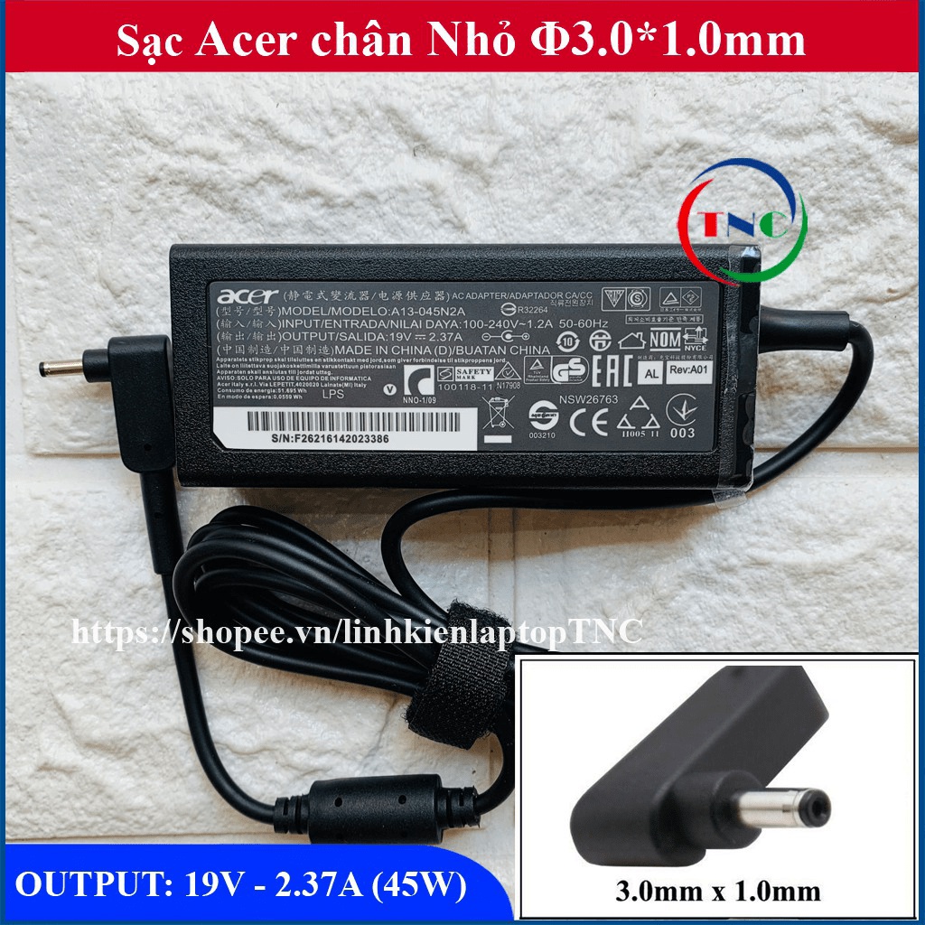 ▀ Sạc Laptop Acer Swift 19V  2.37A  chân nhỏ đường kính đầu sạc 3mm ▀ 🄿🄷Ụ 🄺🄸Ệ🄽