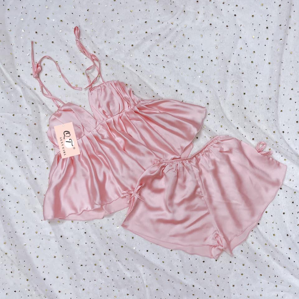 Đồ ngủ sexy- bộ ngủ 2 dây cổ sẻ sâu gợi cảm, chất liệu satin mềm mịn [DN4] | BigBuy360 - bigbuy360.vn