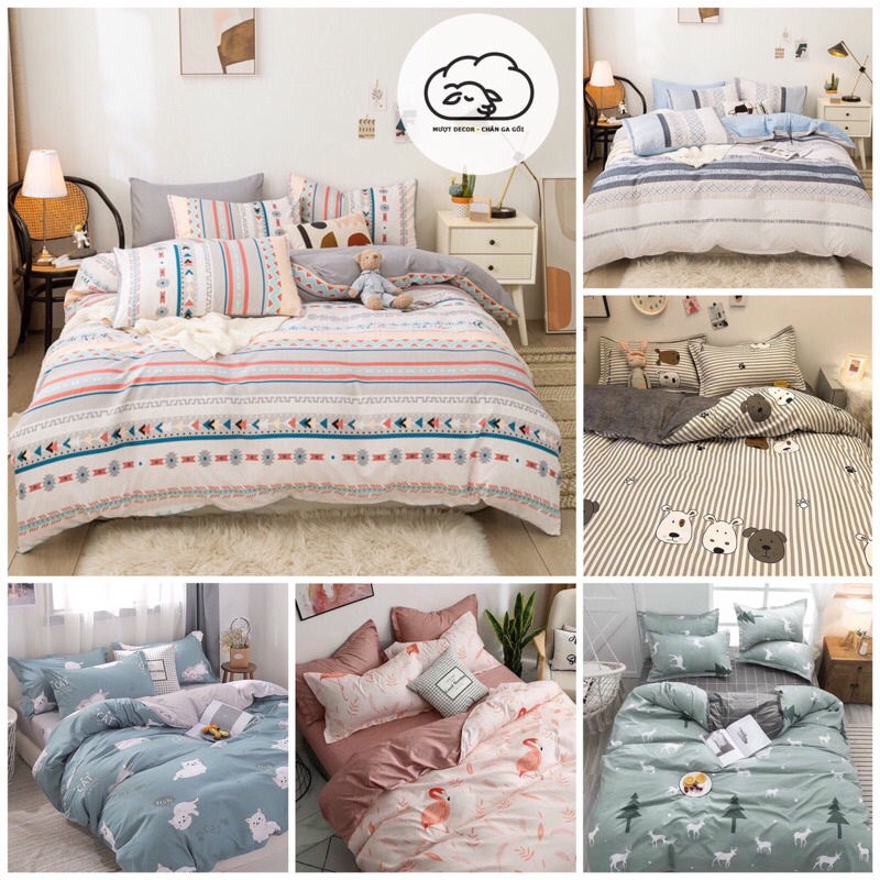 Bộ Chăn Ga và Vỏ Gối ❤️ cotton poly 5 món hè thương hiệu họa tiết cute nhập khẩu hàn quốc Mượt Decor