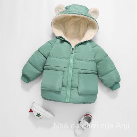 Children Down Cotton Clothes Baby Boys And Girls Thick Velvet Coat Hooded Baby Warm Winter Coat