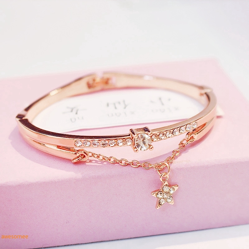 Vòng Tay Dây Da Mặt Hình Ngôi Sao Đơn Giản Thời Trang Cho Nữ