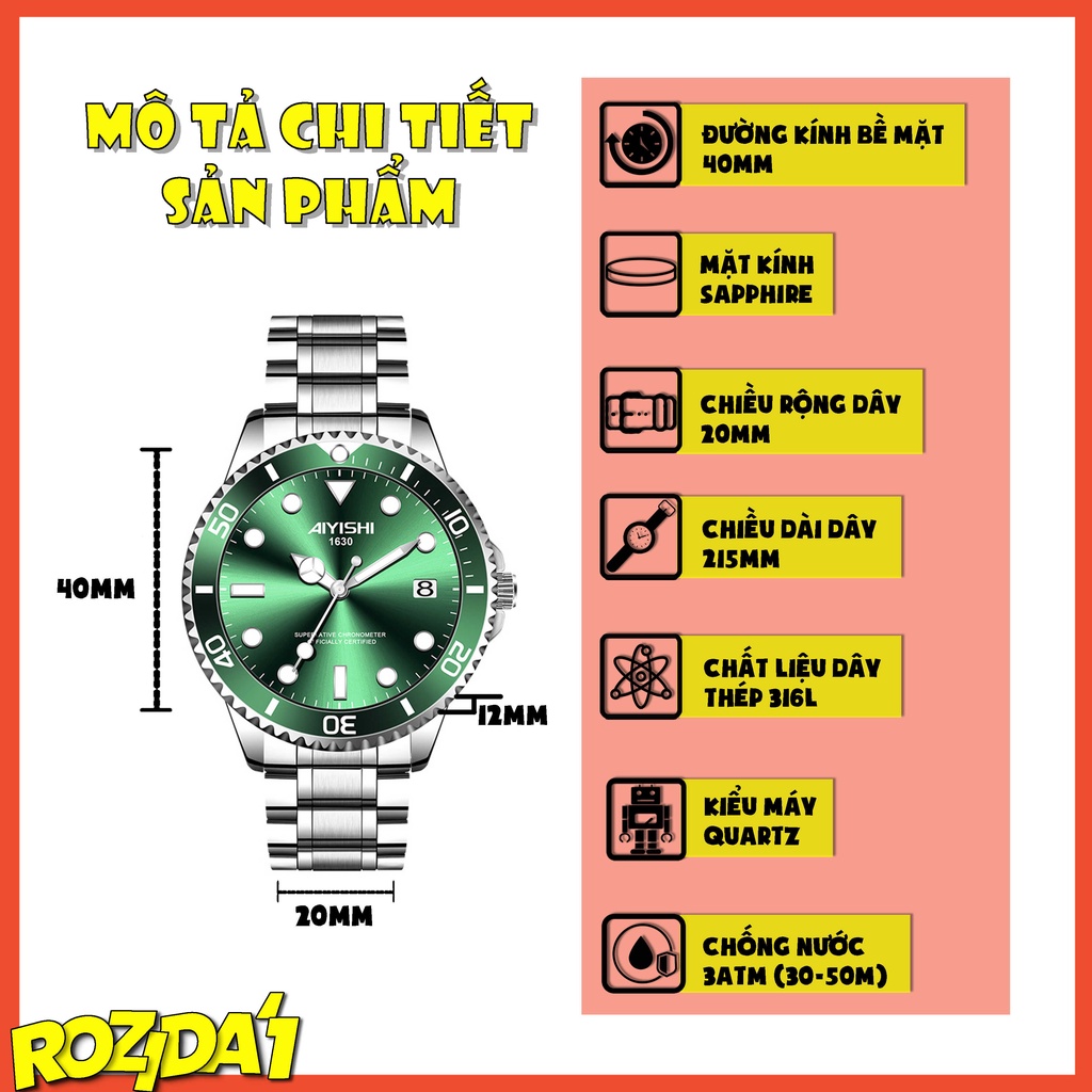 Đồng hồ nam chính hãng đẹp thời trang cao cấp giá rẻ dây thép chống nước Rozida'1 DH04 | WebRaoVat - webraovat.net.vn