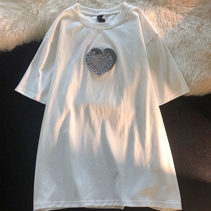 ZHELIHANGFEI Áo Thun Tay Ngắn Form Rộng Họa Tiết Thêu Theo Phong Cách Preppy