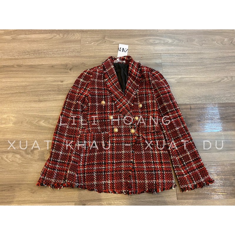 ÁO BLAZER TWEED ĐỎ ZARA (KÈM ẢNH THẬT)