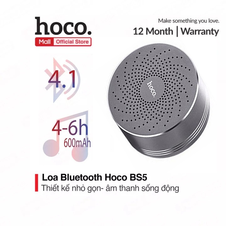 Loa Bluetooth Hoco BS5 pin 600mAh hỗ trợ thẻ TF , AUX chất liệu hợp kim nhôm