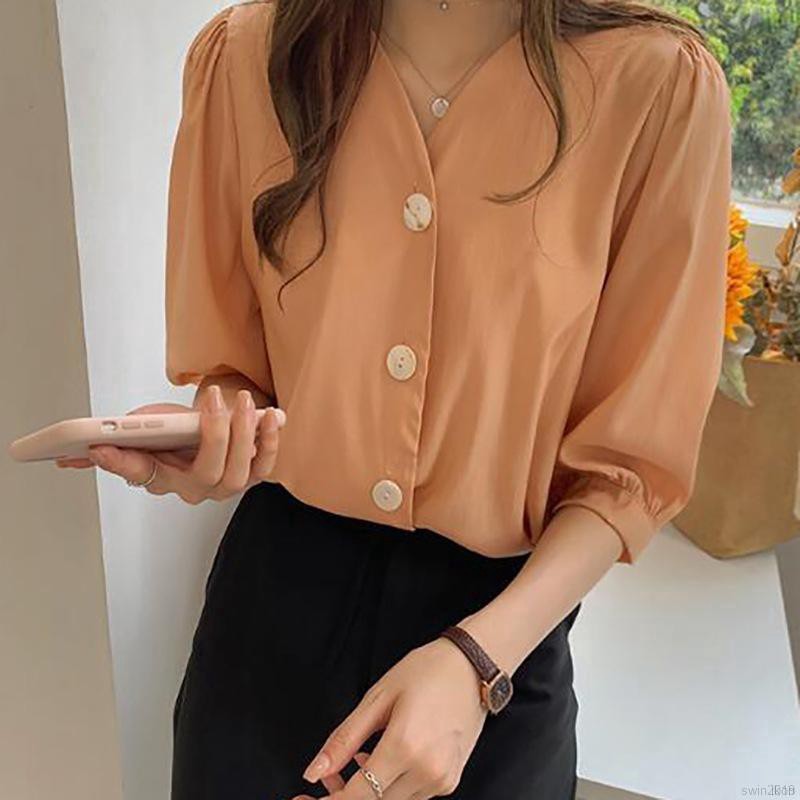 Áo kiểu tay phồng thiết kế dáng rộng thoải mái thời trang