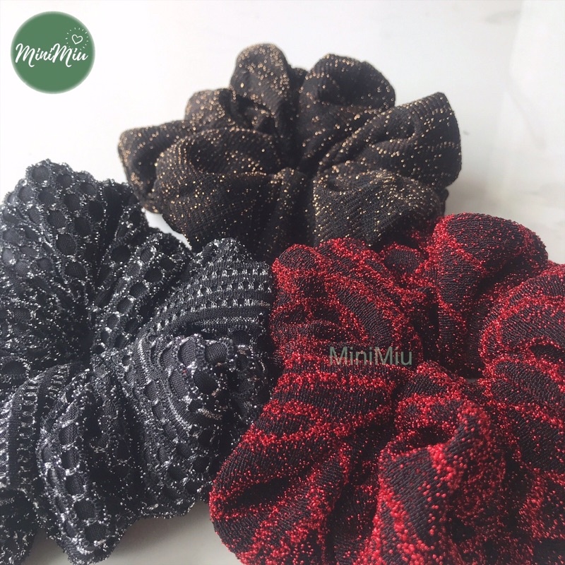 Dây cột tóc, buộc tóc Scrunchies vải ren kim tuyến siêu phồng CT32VA-1