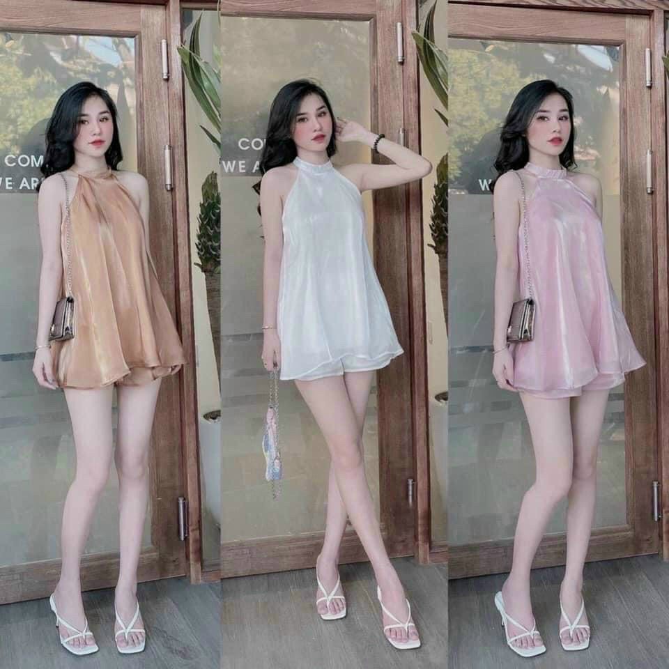 [[8.8 Sales Freeship] Set bộ voan cổ yếm kèm quân short đùi, bộ áo yếm babydoll xòe đi chơi, đi biển dễ thương