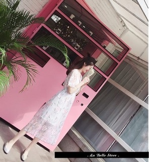 Đầm thêu hoa pink-gray