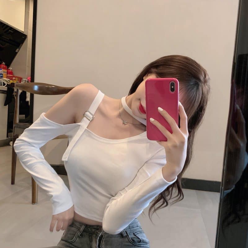 Aó Thun Dài Tay, Trễ Vai Chất Cotton Đẹp