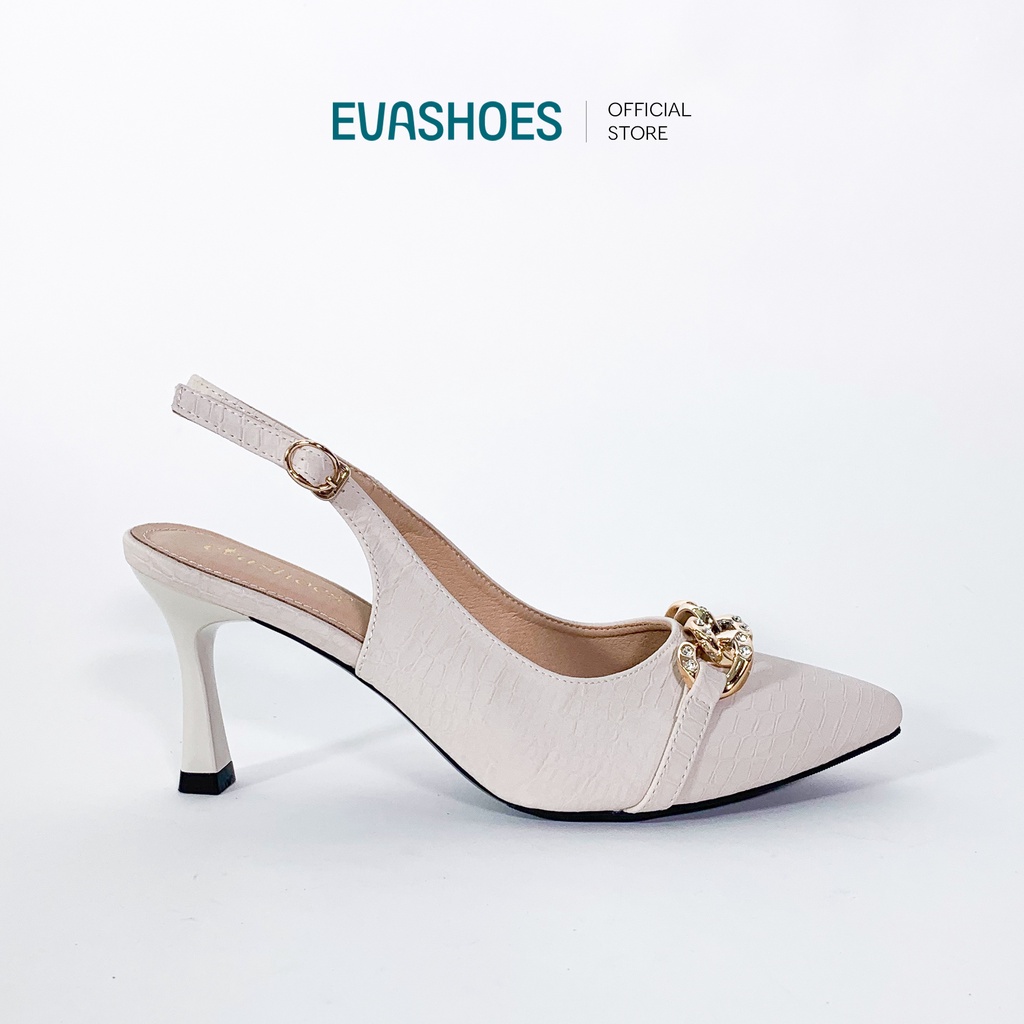 Giày Sandal Hở Gót Mũi Nhọn Khóa Xích 6cm EVASHOES - EVA8834