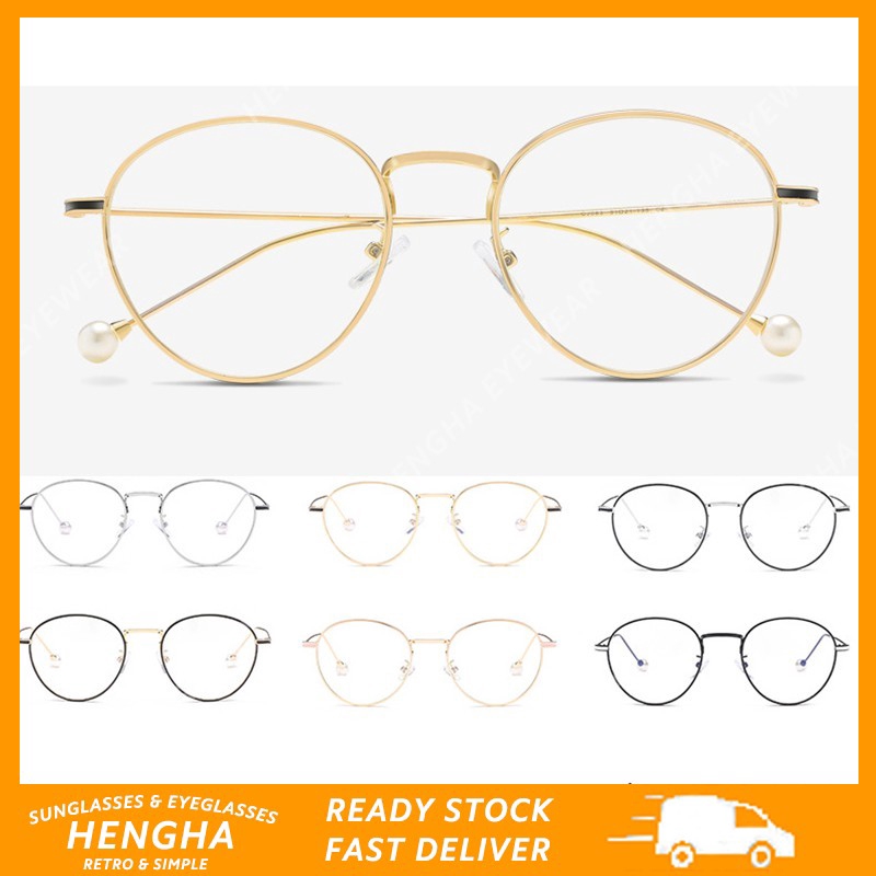 Kính mát tròn gọng kim loại đính hạt ngọc trai phong cách retro sang trọng cho nữ