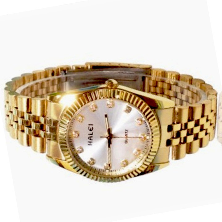 Đồng hồ Nam dây thép mạ vàng chống nước HALEI