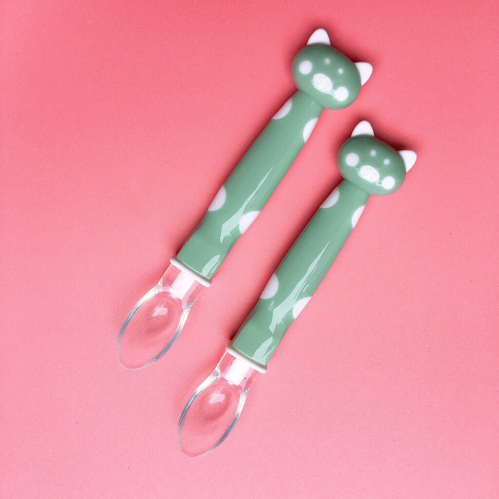 Set 2 thìa ăn dặm silicon đầu mềm cao cấp hình mèo ngộ nghĩnh cho bé