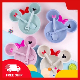 [Free ship 99k] Set Khay ăn dặm lúa mạch Chuột Mickey có kèm thìa dĩa (rẽ nhất shoppe)