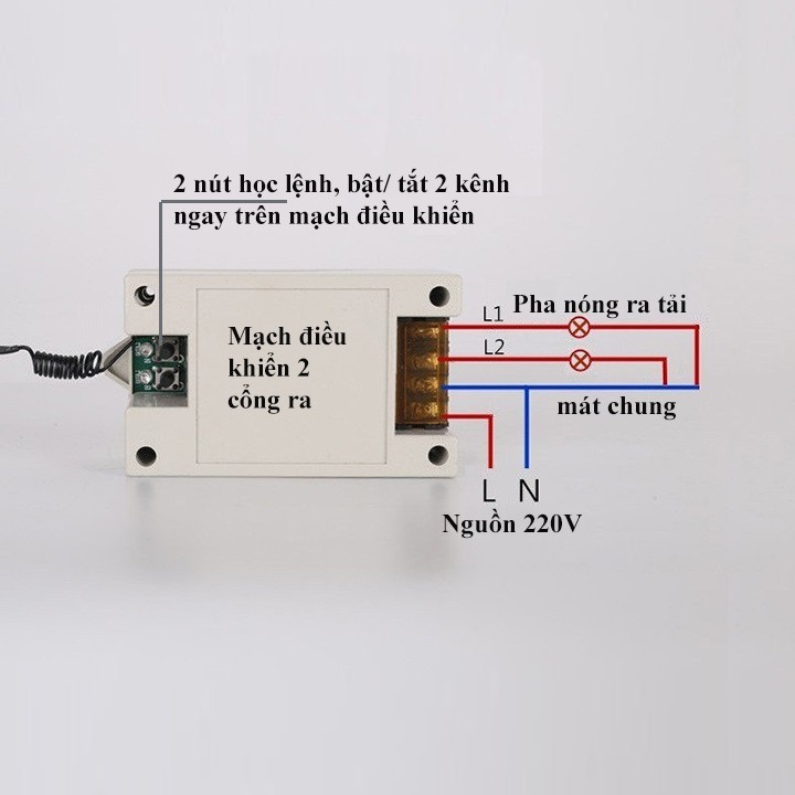 Công tắc điều khiển từ xa rf 2 cổng remote học lệnh tần số 433 mhz - 2 kênh điều khiển 2 đèn độc lập