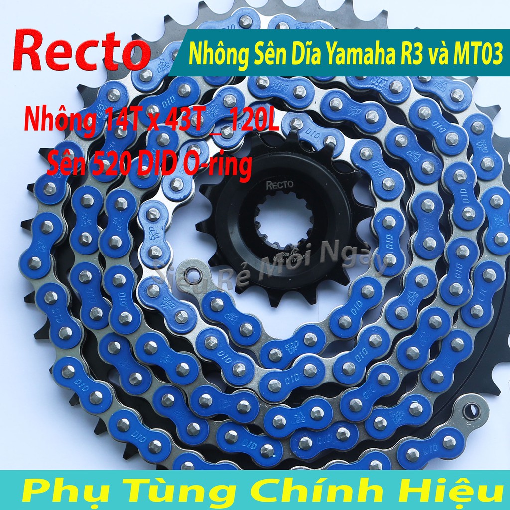 Nhông Sên Dĩa Recto Yamaha R3 và MT03 Sên Màu 120L DID 520VF Phốt Cao Su Thái Lan 14T x 43T