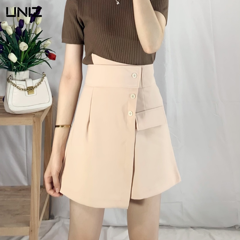 Quần Short Nữ Chữ A UNIZ (3 Màu), Basic, Vạt Chéo, Dáng Dài, Form Rộng, Giả Váy, Cạp Cao, Vải Tuyết Mưa, Mềm Mịn