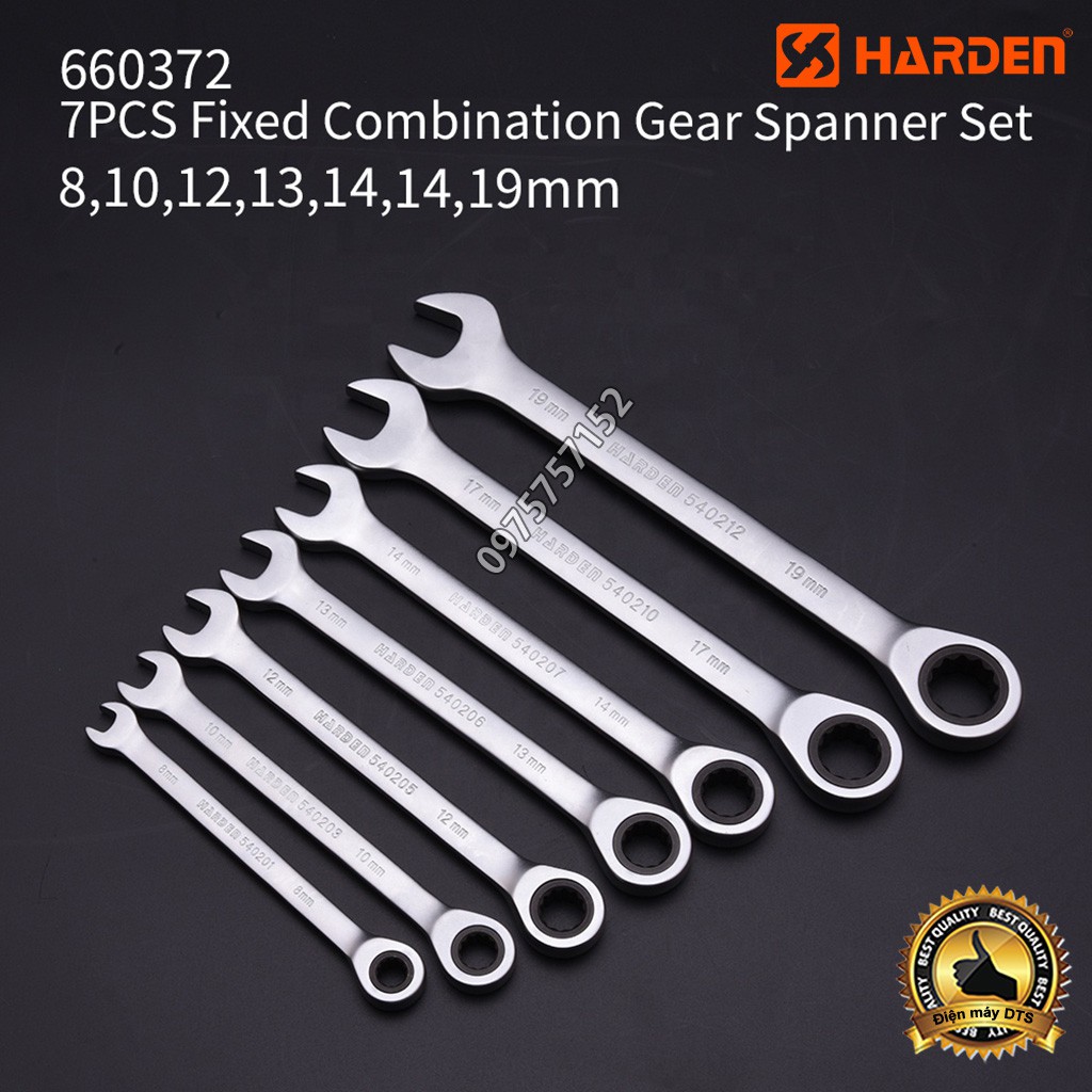 Bộ cờ lê vòng miệng tự động hai chiều công nghiệp HARDEN PRO 7 chi tiết, bộ cờ lê tròng tự xoay thép cao cấp CR-V