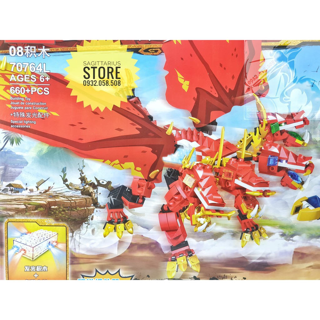 Lego QS08-70764L Lắp Ráp Rồng Lửa 4 Đầu