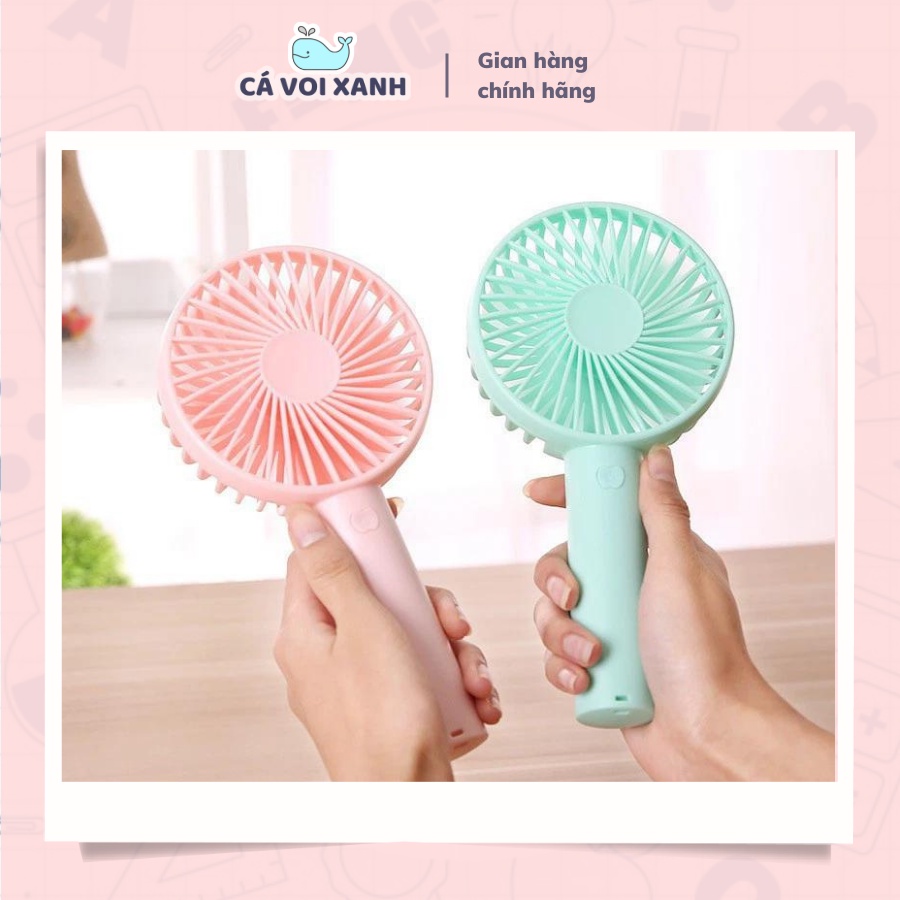 Quạt Mini Cầm Tay 4 Cánh 3 Tốc Độ Gió Có Đế Để Bàn Kèm Pin Sạc