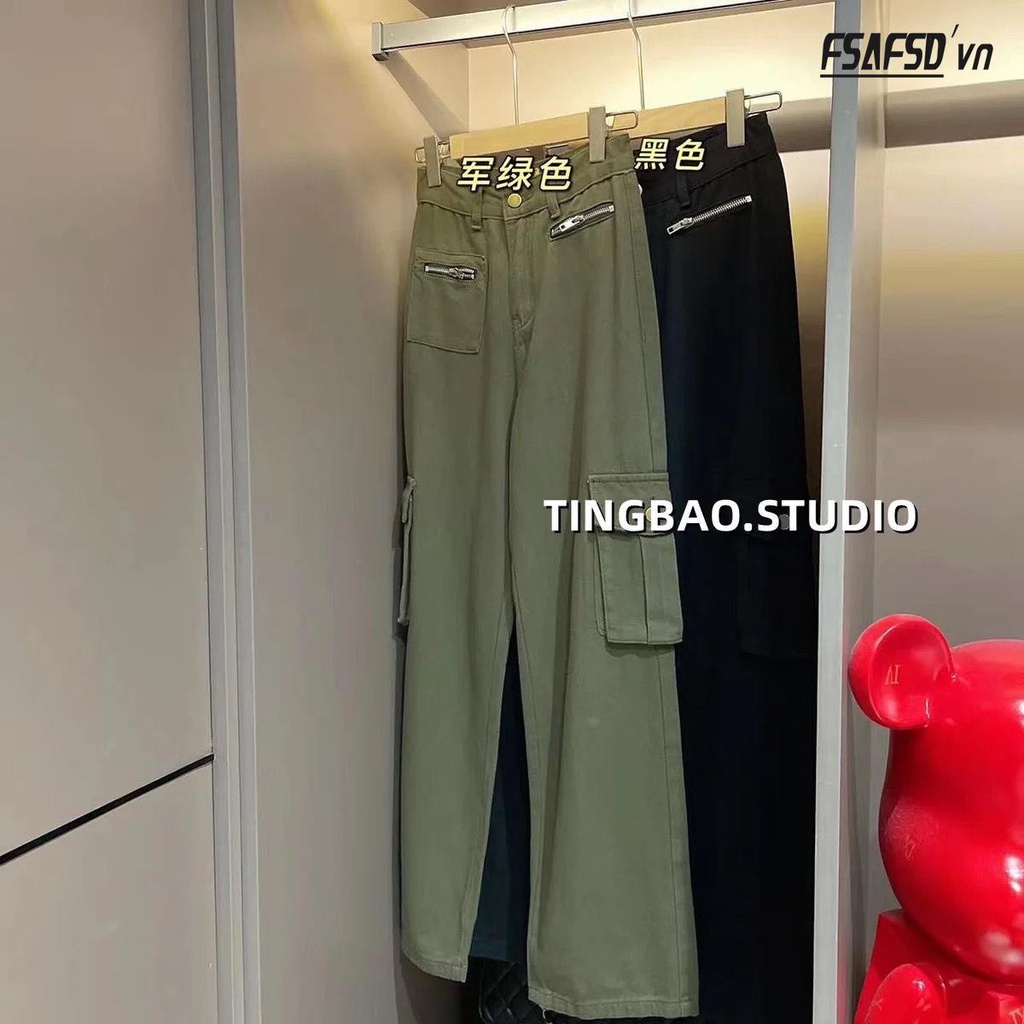 Quần Yếm Jean Ống Rộng Mỏng Phong Cách Retro Mỹ Hàng Mới 2022 Dành Cho Bạn Nữ