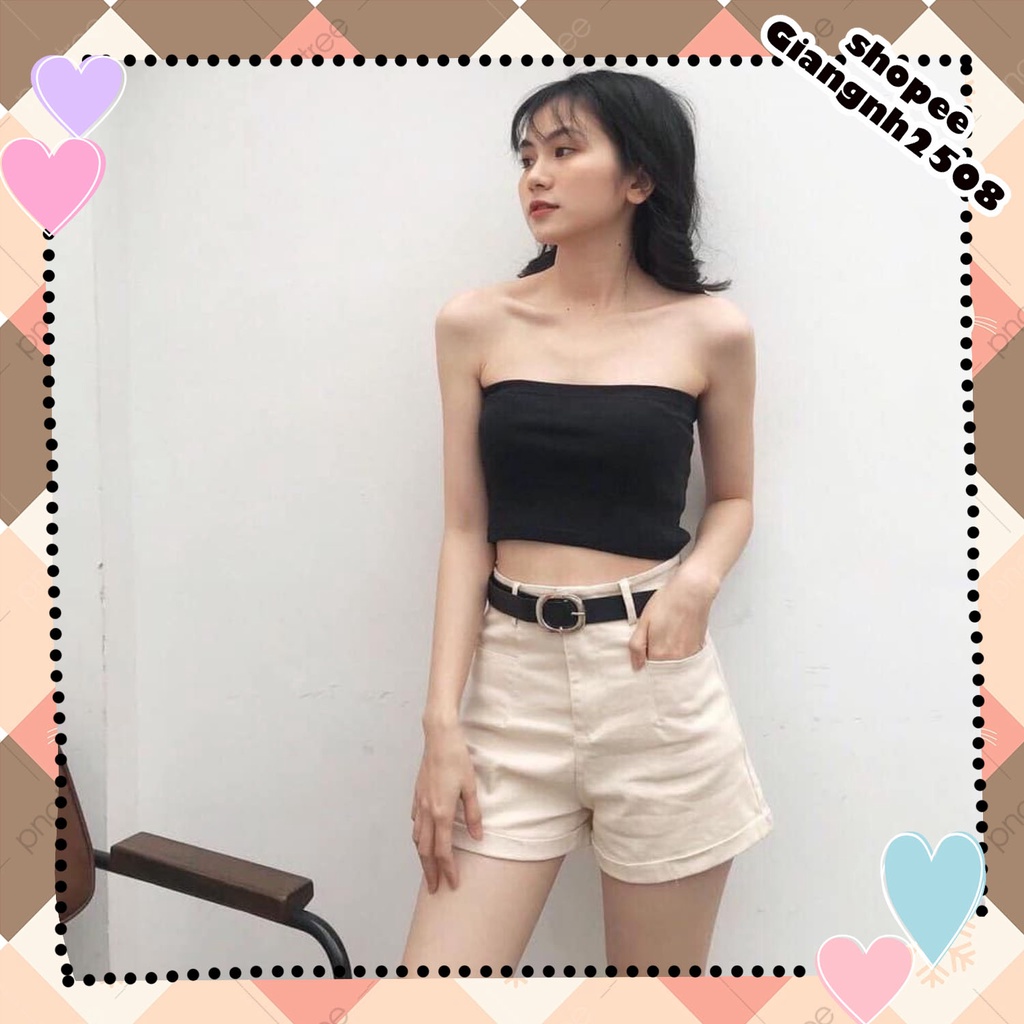 A016 Áo quây ngực ống tube crt đen trắng dáng ngắn co giãn sexy, Áo lót bra croptop không dây thun phông trơn ôm body