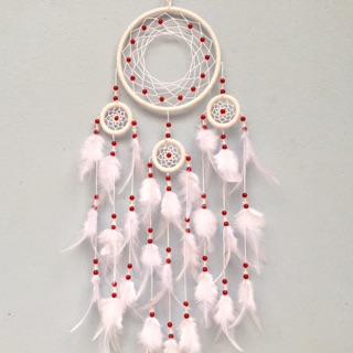 Dreamcatcher Lông Trắng + Hạt Đỏ