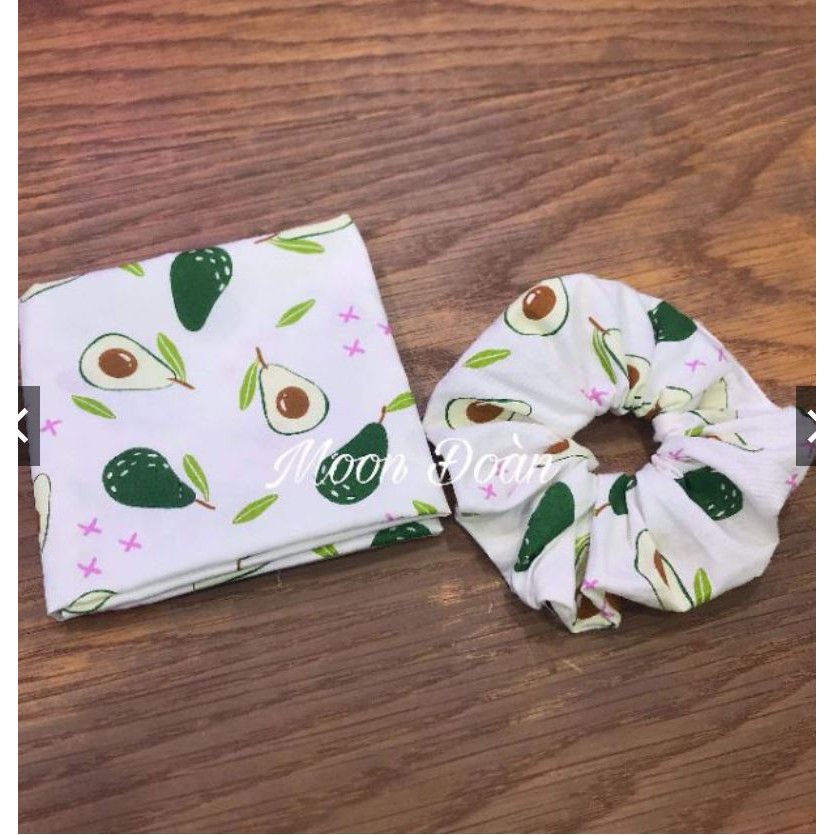 Vải bơ chất thô lụa in hình họa tiết quả bơ xanh bơ trắng khổ 1m6