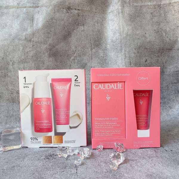( Mẫu mới 2022) Bộ Serum dưỡng ẩm và mặt nạ cấp ẩm chuyên sâu Caudalie Vinosource-Hydra SOS Serum